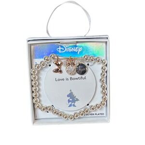Disney Minnie Mouse Silver Plated Charm Bracelet "Love is Bowtiful" GIFT NEW